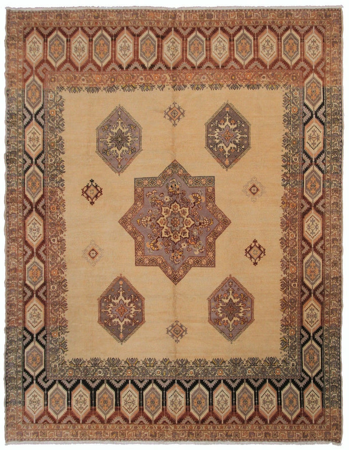 9x12 Magnificent Vintage Turkish Oushak Beige Area Rug Ikat Handmade Rug