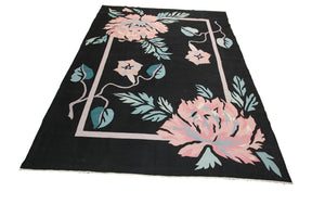 Rare Vintage Art Nouveau Rug Bold Art Deco Rug Black Handmade Rug Kilim 8x10