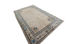 Load image into Gallery viewer, 6&#39;x9&#39; Antique Peking Chinese Art Deco Rug Rare Peacock Design Beige Circa 1900
