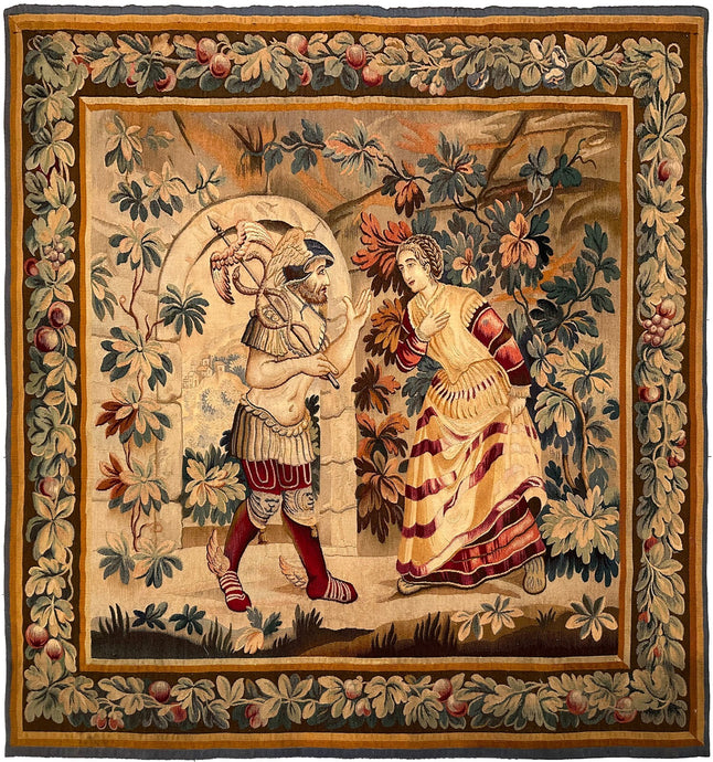 6x6 Antique French Aubusson Tapestry Hermes Mercury Wool & Silk Square 176x178cm