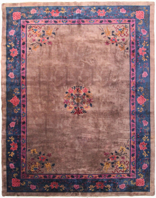 9x12 Antique Art Deco Rug Walter Nichols Rug Chinese Beige Purple Mandarin 
