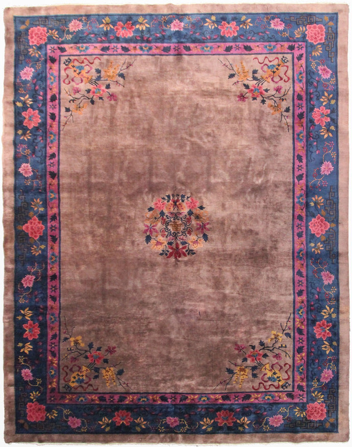 9x12 Antique Art Deco Rug Walter Nichols Rug Chinese Beige Purple Mandarin 