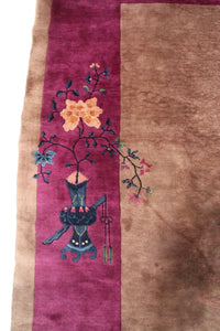  9x12 Antique Art Deco Rug Chinese Rug Beige Walter Nichols Rug Purple 277x348cm