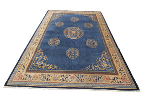 9X12 Antique Peking Rug Chinese Art Deco Rug 274cmX348cm Handmade Blue C.1920