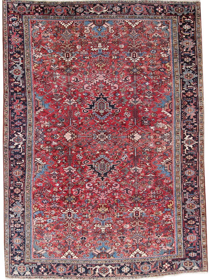 Antique Herriz Serrapi Rug Geometric 8x11 Carpet Red Rug 239cmx336cm c. 1920