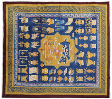 Load image into Gallery viewer, Antique Chinese Art Deco Rug Ninghshia Rug Guardian Lions Peking Blue 8X9 C.1900
