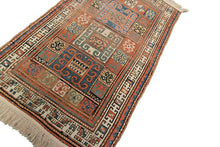 Load image into Gallery viewer, 4x6 Antique Caucasian Pinwheel Kazak Rug Rare Wool Tribal 109cmx173cm  C.1880
