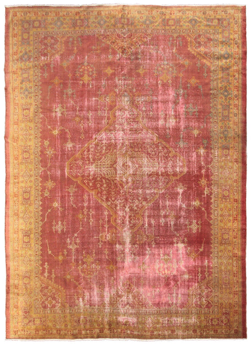 9x12 Rare Authentic Antique Turkish Oushak Pink Rug 300cm x 345cm Rug  