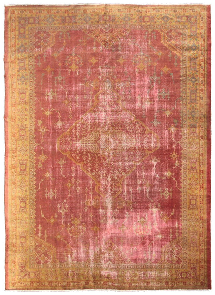 9x12 Rare Authentic Antique Turkish Oushak Pink Rug 300cm x 345cm Rug  