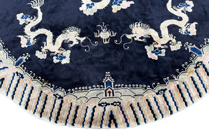 8x8ft Round Antique Peking Art Deco Rug Chinese Rug Dragons  244cm x 244cm