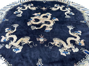 8x8ft Round Antique Peking Art Deco Rug Chinese Rug Dragons  244cm x 244cm
