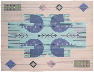 5x6 Vintage European Kilim Flatwoven Rug Art Deco Signed  145x 191cm Tapestry 