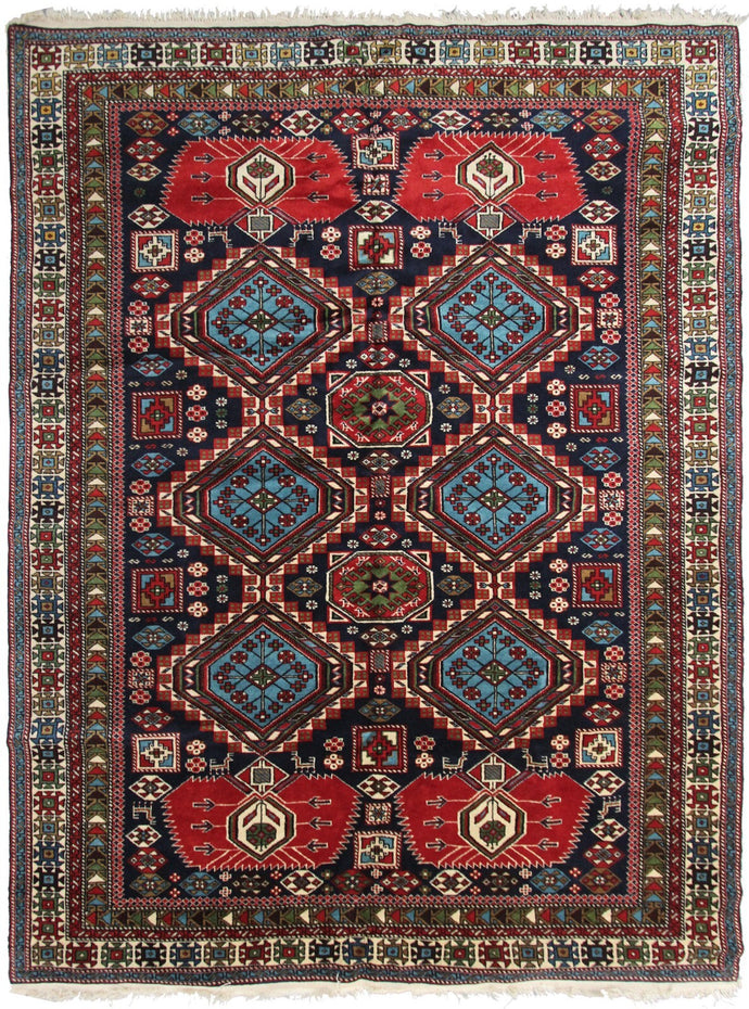 5'x7' Rare Fine Antique Handmade Caucasian Rug Shirvan Rug Tribal Blue c.1920