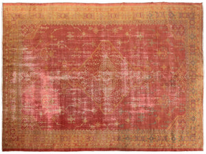 9x12 Rare Authentic Antique Turkish Oushak Pink Rug 300cm x 345cm Rug  