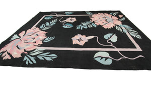 Rare Vintage Art Nouveau Rug Bold Art Deco Rug Black Handmade Rug Kilim 8x10