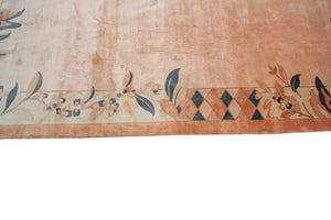 Rare Vintage Art Deco Rug Silk Chinese Rug Art Nouveau Handmade Rug Pink 8x11