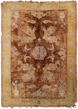 Load image into Gallery viewer, Antique Dragon Rug Chinese Peking Khotan Tapestry 4x6 Brown 130cmx191cm  C.1880
