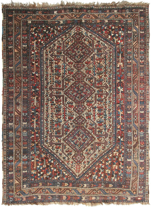 6x9 Rare Antique Shirrazz Rug 1910 Tribal Wool Foundation Geometric Allover