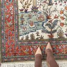 Load image into Gallery viewer, 4x6 Rare Vintage Turkish Rug Hereke cotton Kaysari 117cm x176cm Bird Tapestry 
