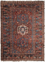 Load image into Gallery viewer, 5X7 Rare Antique Kurdishh Rug Geometric Tribal Blue 168cmx206cm C.1890
