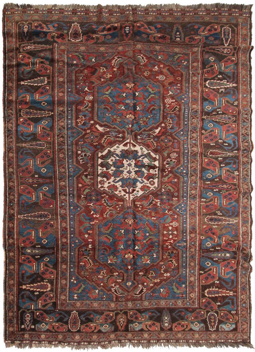 5X7 Rare Antique Kurdishh Rug Geometric Tribal Blue 168cmx206cm C.1890
