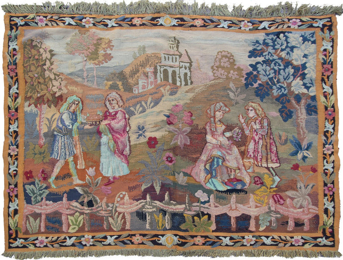 4x5 Antique French Tapestry Celebration Trees  Tapestry 104cm x 155cm c.1920