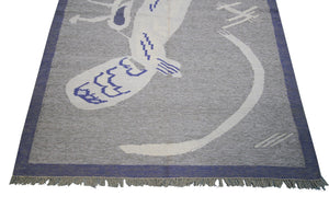 5x7 Vintage European Kilim Flatwoven Tapestry Rug Art Nouveau Bird 158cmx221cm 