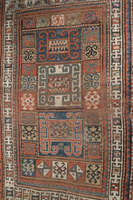 Load image into Gallery viewer, 4x6 Antique Caucasian Pinwheel Kazak Rug Rare Wool Tribal 109cmx173cm  C.1880
