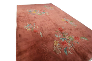 Rare Antique Art Deco Rug Antique Chinese 6X9 Rug 178x 262cm Pink C.1930