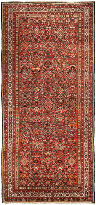 6x14 Antique Ferregan Feregan Rug Geometric Overall Handmade Rug Rust 1900 