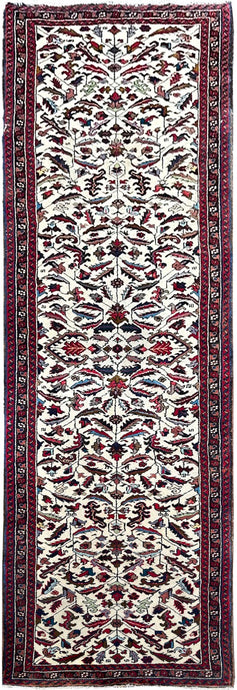 Antique Herriz Serrapi Runner Rug 3x11 Handmade Ivory Rug 92cmx343cm C. 1930