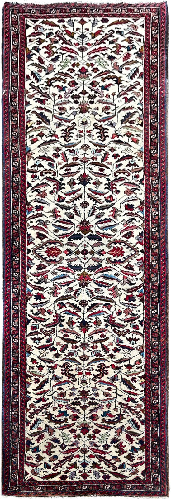 Antique Herriz Serrapi Runner Rug 3x11 Handmade Ivory Rug 92cmx343cm C. 1930