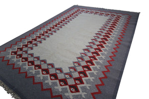 Vintage European Rug Hand Woven Geometric Tapestry 6x9 183cm x 275cm