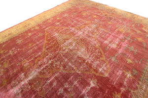 9x12 Rare Authentic Antique Turkish Oushak Pink Rug 300cm x 345cm Rug  