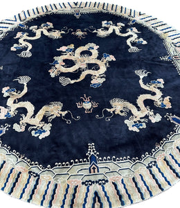 8x8ft Round Antique Peking Art Deco Rug Chinese Rug Dragons  244cm x 244cm