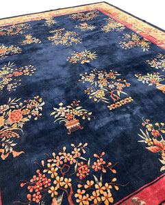 9x12 Antique Chinese Art Deco Rare Overall Floral 275cm x 351cm  c.1920