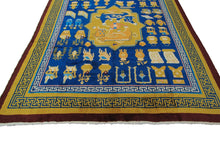 Load image into Gallery viewer, Antique Chinese Art Deco Rug Ninghshia Rug Guardian Lions Peking Blue 8X9 C.1900
